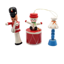 Wooden Christmas Ornaments Lot Drum Snowman Lamp Soldier Crafting Craft ... - £7.03 GBP