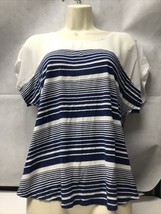 Charming Charlie Striped Blouse Size L Blue And White Careerwear Business KG - £9.31 GBP