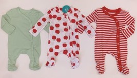 NEW Lot of 3 Baby Girls Apples Sleep &#39;N Plays PJs Jumpsuit Footed Variou... - £10.65 GBP
