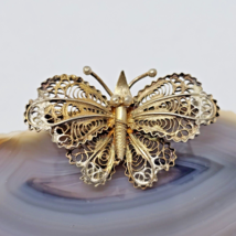 Vintage Signed 800 Silver Vermeil - Filigree Butterfly Brooch Pin - £27.93 GBP