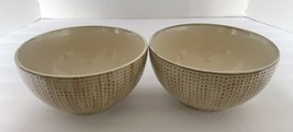 Pfaltzgraff Expressions Capri Two Soup Cereal Bowls Tan Cream Embossed Dots - £17.87 GBP