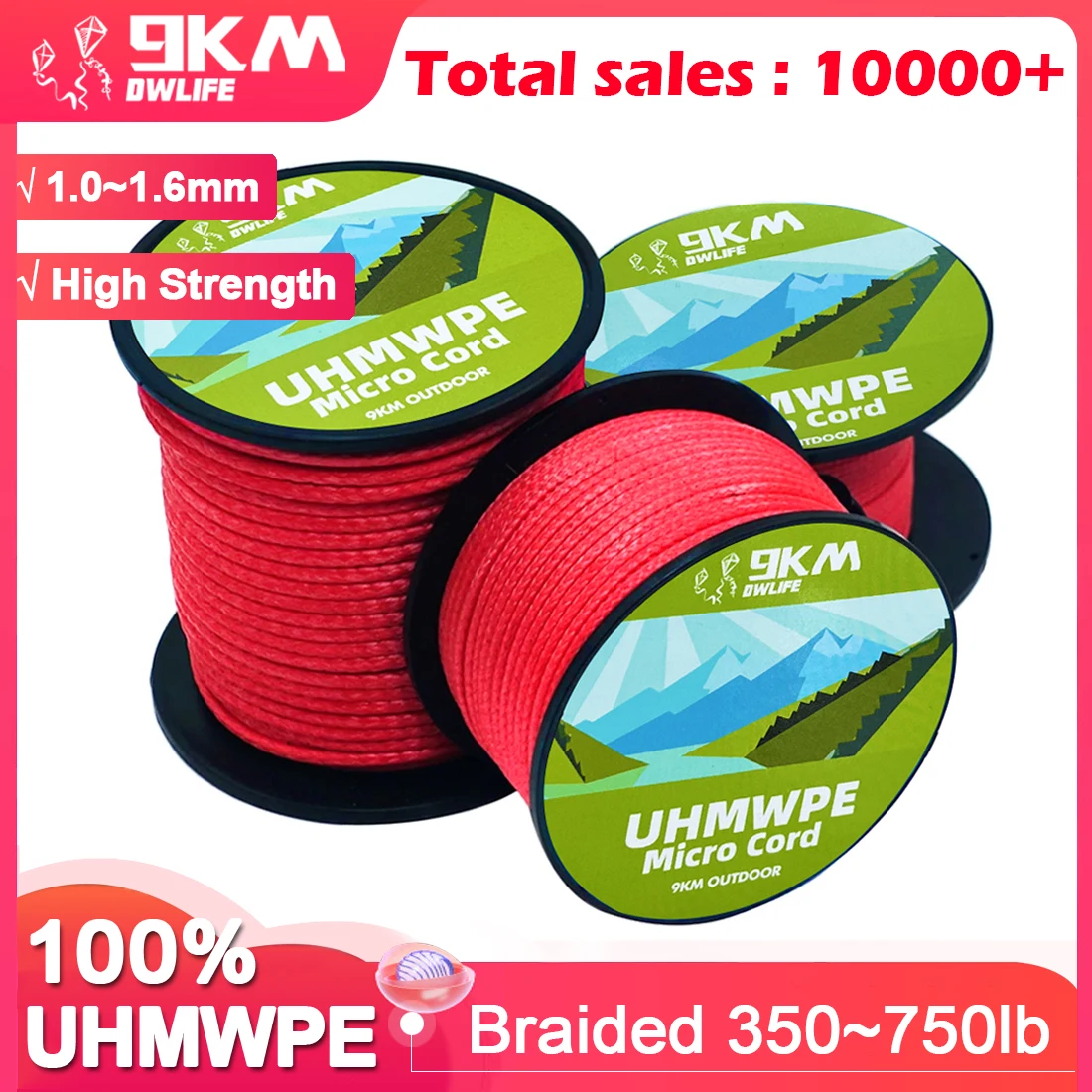 1.0~1.6mm UHMWPE Cord Hollow Braided Abrasion Resistance Spliceable for Tent - $17.12+