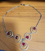 Vintage Necklace Ruby Red Stones Circular 16 Inches Long - $11.57