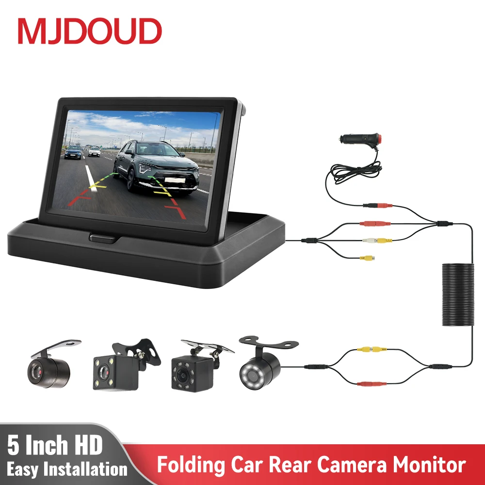 MJDOUD Car Rear View Camera with 5&quot; Folding Monitor LCD HD Screen Reverse Backup - £20.32 GBP+