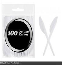 100pc Deluxe Plastic Knives &amp; Forks For Party Tableware, Picnic, Wedding Cutlery - £4.96 GBP+