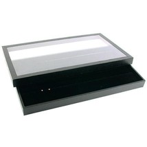 45 Pair Earring Jewelry Display Pad with Acrylic Lid Travel Tray 15 1/4&quot; - £31.48 GBP