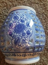 Ceramic Egg Shaped Candleholder ~ Blue &amp; White in Color ~ 4.25&quot; Dia x 7&quot;... - £23.39 GBP