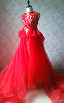 Pageant Red Lace Tutu High Waist Flower Girl Dress 2-Way Girl Birthday Dress NWT image 7