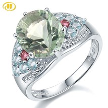 Hutang Green Fluorite 925 Silver Ring Real Gems Tourmaline Apatite Solid 925 Ste - £76.27 GBP
