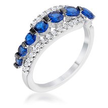 1.06 Ct Rhodium &amp; Hematite Plated Graduated Blue &amp; Clear CZ Half Eternit... - £22.34 GBP