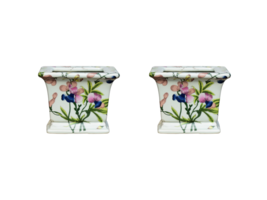 Beautiful Pair Chinese Floral Bird Motif Square Porcelain Flower Pot 6&quot; - £118.42 GBP