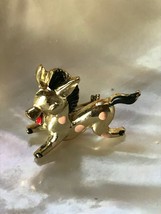 Vintage Dainty Goldtone with Pink Polka Dots Cute Donkey or Horse Figural Hat  - £6.88 GBP