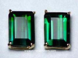 Flawless Blue Green Tourmaline Earrings, Faceted Small 14K Gold, Natural Blue - £1,093.81 GBP