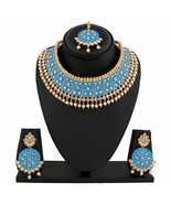 Firozi Blue Semi Bridal Wedding Choker Necklace Jewellery Set for Women - £33.45 GBP