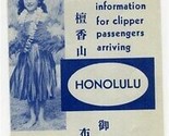Pan American Clipper Passengers Arriving in Honolulu Information Brochur... - $34.61