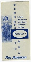 Pan American Clipper Passengers Arriving in Honolulu Information Brochur... - $34.61