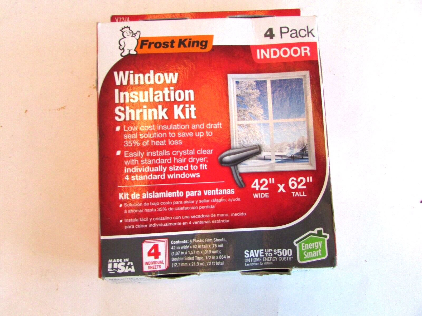 Frost King 4 Pack Indoor Window Insulation Shrink Kit Easy to Use 42&quot; x ... - $8.86