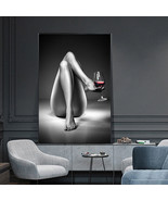 Sexy Woman with Wine Glass Black and  White Poster Wall Art Modern Picture - £39.80 GBP