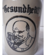 Crock Pottery GESUNDHEIT Tan Beer Mug 1/2L Black Transferware 5&quot; Tall - $22.76