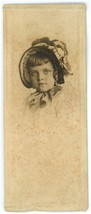 Antique c1890s 2.13X5.38 in ID&#39;d Vertical Print Beautiful Little Girl in Bonnet - £10.97 GBP