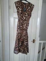 Midi Dress Size 10 ruffled animal print dress size 10  midi high low Bra... - $19.17
