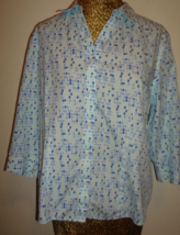 CHICO&#39;S Sz.2 (Large) Wrinkle Resistant Polka Dot Button Front Shirt Whit... - £14.54 GBP