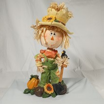 Halloween Thanksgiving Scarecrow Bobble Head Figure Decor Fall - Real Straw Hair - £20.27 GBP