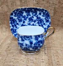 ROYAL DANUBE #1866 Calico Porcelain Tea Coffee Cup &amp; Saucer Blue Roses Gold Rim - £57.97 GBP