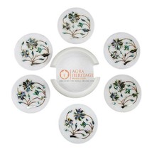 Marble Coaster Round Set Paua Shell Precious Inlay Stone Drinkware Decor... - $5,233.52 MXN