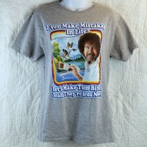 Bob Ross T-shirt Make Mistakes in Life Let&#39;s Make Them Birds Small Unisex Gray - £11.79 GBP