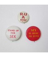 Hippie 3 Button Pin Lot RUA Wynr Stand Up For Sex Is Here Stay 1960s Pin... - $34.62