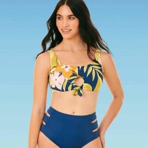 Women&#39;s Slimming Control Tie Front Blue Floral Bikini Top Beach Betty Sz X Large - £19.68 GBP