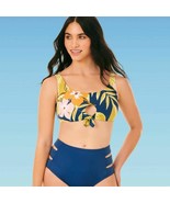 Women&#39;s Slimming Control Tie Front Blue Floral Bikini Top Beach Betty Sz... - £19.81 GBP