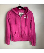 Hollister LARGE Full Zip Hooded Sweatshirt Pink Logo Pockets Cali HCO Y2K - $16.99