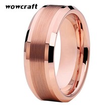 Rose Gold Tungsten Wedding Bands Ring for Men Women Comfort Fit Beveled Ees Brus - £19.23 GBP