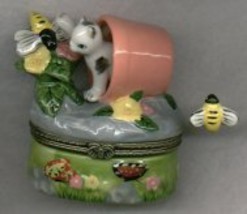 KITTY CAT IN FLOWER POT HINGED BOX - £8.79 GBP