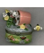 KITTY CAT IN FLOWER POT HINGED BOX - £8.82 GBP