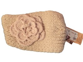 Women Crochet Knitted Headband Flower Head Wrap &amp; Neck Ear Warmer Beige ... - £10.31 GBP