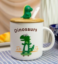 Ebros Pack Of 2 Green Baby Dinosaur On Skateboard Coffee Mugs With Lid A... - $26.99