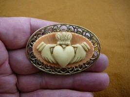 CM38-74) CLADDAGH orange white CAMEO Irish heart Pin Pendant traditional... - $459.70 MXN