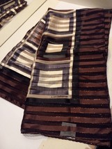LIZ CLAIBORNE Sheer Scarf Brown Tan Plaid with golden threads Never Worn 34 x 34 - £16.26 GBP