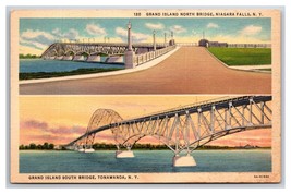 Dual View Grand Island North and South Bridge New York NY Linen Postcard... - $2.92
