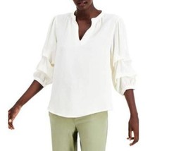 Willow Drive Womens L Whisper White Split Neck Ruffled Sleeve Top NWT BR65 - £9.37 GBP