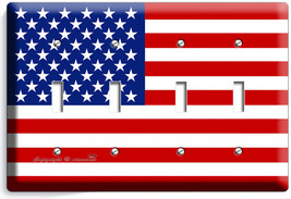 USA AMERICAN FLAG QUAD LIGHT SWITCH WALL PLATE US PATRIOTIC MAN CAVE ROO... - £17.68 GBP