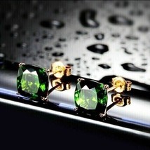 2Ct Cushion Cut Lab Created Green Emerald Stud Earring 14K Yellow Gold P... - $82.31