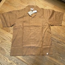 100% Linen Shirt Mens 2XL Brown NWT Short Sleeve Button PJ Mark Y2K Rela... - $22.50