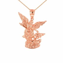14K Solid Rose Gold St Michael The Archangel Pendant Necklace - £152.26 GBP+