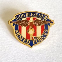 God Bless Our Armed Forces Eagle Red White Blue Gold Lapel Hat Lanyard Pin 1.25” - £10.40 GBP