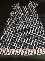 Madison Leigh Woman 22W Navy White Geometric Sheath Dress w/ Red Zippers... - $22.49