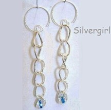 Large link silver plate chain glass bead earrings thumb200